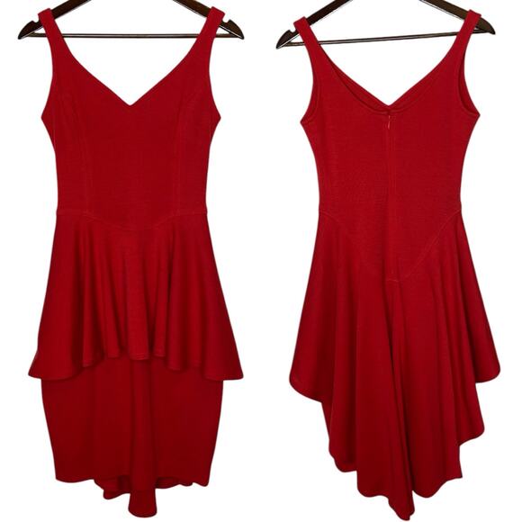 Tom and Linda Platt Vintage Peplum High Low Red Dress size Medium - Picture 1 of 6
